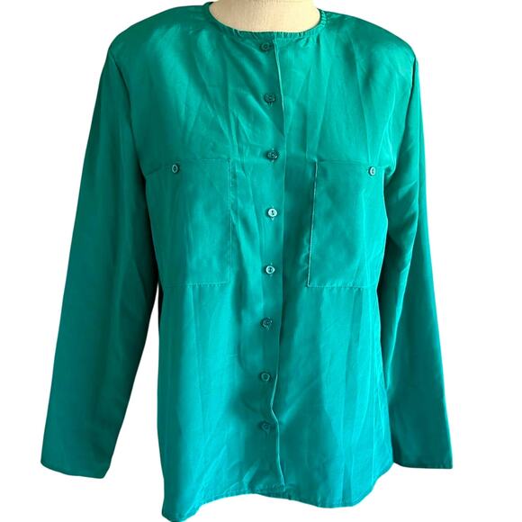 Vintage Top Womens Size 10 Teal Structured Coastal Classic Professional - Picture 2 of 8